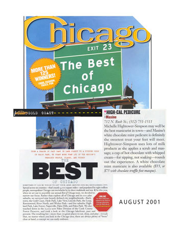 Maxine Salon in Chicago featured in Chicago Magazine August 2001